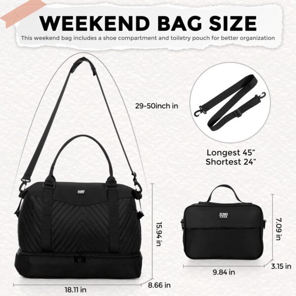 Travel Duffle Bag,Weekender Bags for Women,Gym Bag with Shoe Compartment,Overnight Carry On Bags for Airplanes,Shoulder Duffel Tote with Toiletry,Large Personal Item Travel Bag Black - Image 4