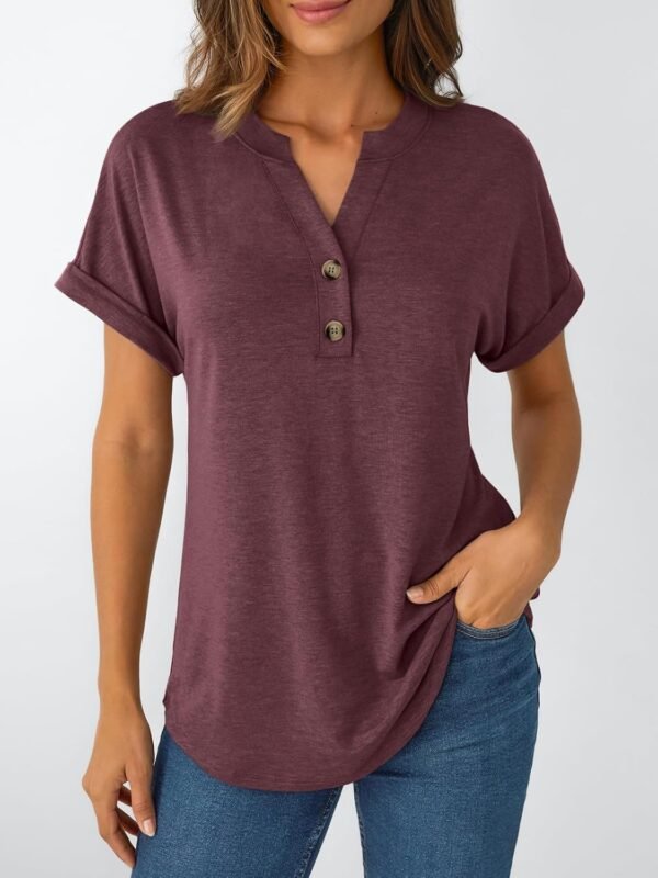 AUTOMET Short Sleeve Shirts for Women Henley Casual Summer Tops 2025 V Neck Spring Blouses Dressy T-Shirts Work Outfits - Image 6