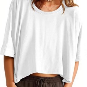 Tankaneo Womens Oversized T-Shirts Cropped Summer Casual Short Sleeve Loose Fit Tee Tops