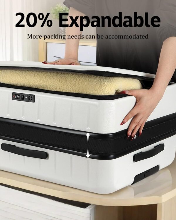 Expandable Checked Luggage, 28 Inch Luggage with Spinner Wheels, Lightweight ABS+PC Hard Shell Large Suitcase with Top Opening, TSA Lock (White, 1PC) - Image 2