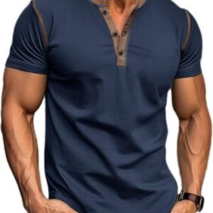 Mens Short Sleeve Shirts Casual Cotton Henley Shirts Slim Fit Summer Classic T-Shirts