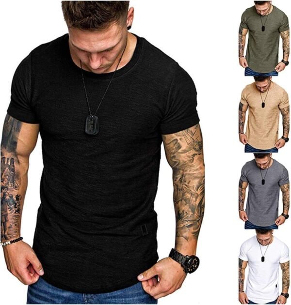 Fashion Mens T Shirt Muscle Gym Workout Athletic Shirt Cotton Tee Shirt Top - Image 4