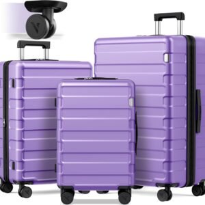 Luggage Sets 3 Piece (3-YEARS VIP SERVICE) Hardside Expandable Lightweight Premium Polycarbonate Simple Beautiful Travel Suitcase with Wheels x1 TSA Approved Lock for Women Men, Purple