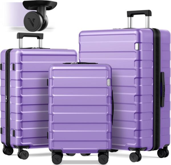 Luggage Sets 3 Piece (3-YEARS VIP SERVICE) Hardside Expandable Lightweight Premium Polycarbonate Simple Beautiful Travel Suitcase with Wheels x1 TSA Approved Lock for Women Men, Purple
