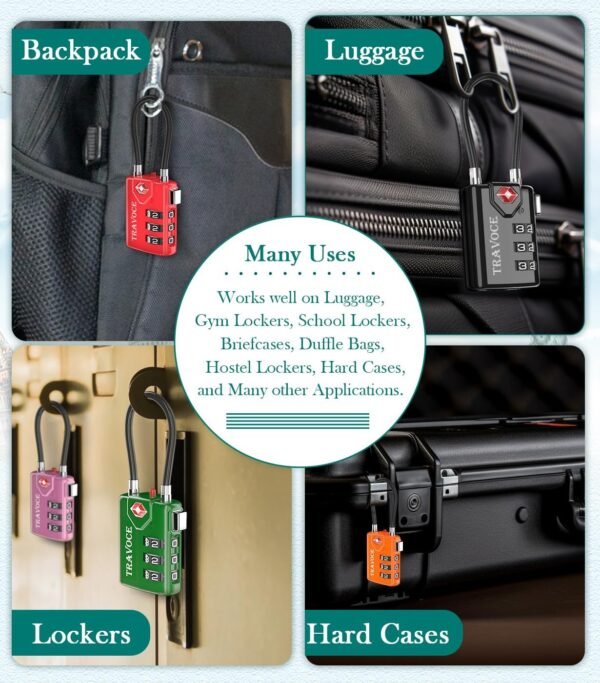Search Alert TSA Approved Travel Combination Luggage Cable Locks for Suitcase, Gym Locker,Toolbox,Backpack 1,2,4,6 &10 pk - Image 4
