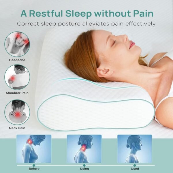 Cervical Neck Pillow, Side Sleeper Pillow for Neck Pain Relief, Adjustable Contour Pillow for Sleeping, Ergonomic Memory Foam Pillow, Orthopedic Cooling Pillow Back Stomach Sleeping, Queen Size - Image 2