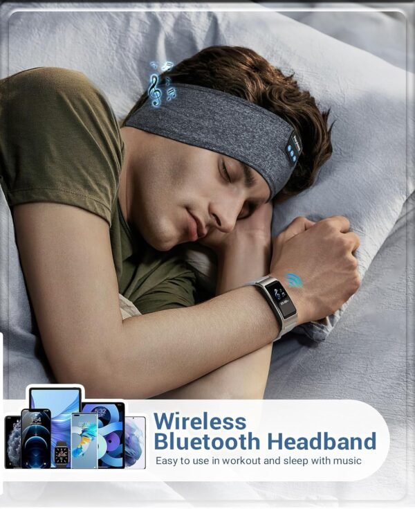 Perytong Sleep Headphones, Bluetooth Headphones for Sleeping - Grey Hairband for Side Sleepers, Wireless Sleeping Headphones Headband for Insomnia Nuit Travel, Gifts for Women Men Mom Dad Kids - Image 5