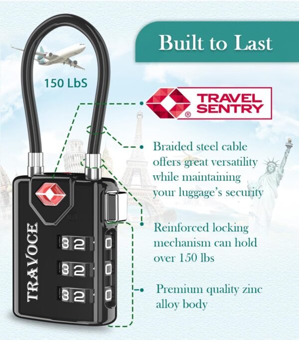 Search Alert TSA Approved Travel Combination Luggage Cable Locks for Suitcase, Gym Locker,Toolbox,Backpack 1,2,4,6 &10 pk - Image 5
