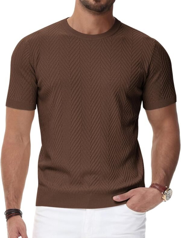 PJ PAUL JONES Men's Short Sleeve Knit T-Shirts Casual Crewneck Solid Texture Knit Shirt - Image 2