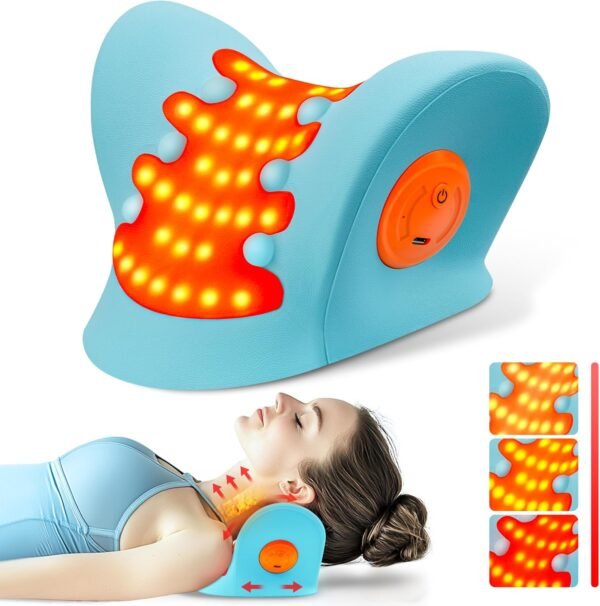 Neck and Shoulder Relaxer, Cervical Traction Device for TMJ Pain Relief and Cervical Spine Alignment, Chiropractic Pillow Neck Stretcher (Blue)