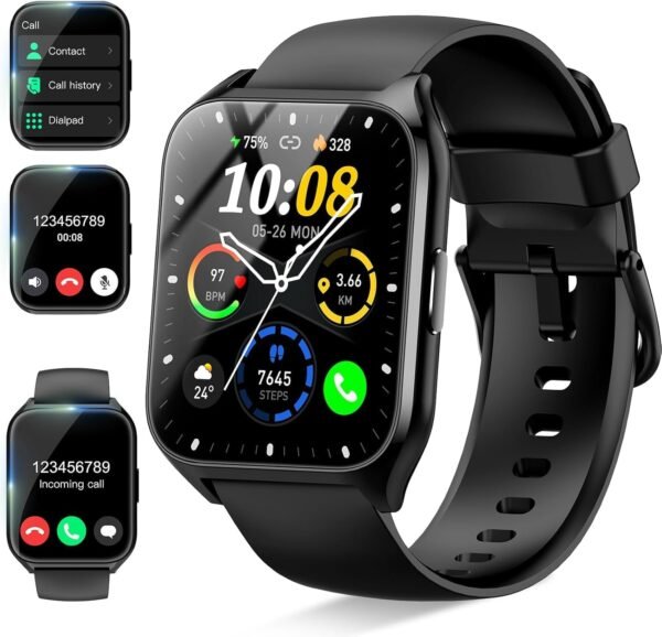 Smart Watch for Men Women, 1.85" Smartwatch (Answer/Make Call), 2025 Fitness Activity Tracker, 110+ Sport Modes/Heart Rate/Sleep Monitor/Pedometer, IP68 Waterproof Fitness Watch for Android iOS, Black