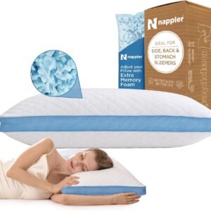 Side and Back Sleeper Pillow for Neck and Shoulder Pain Relief - Shredded Memory Foam Bed Pillow for Sleeping - 100% Adjustable Fill - Standard Size Modal Washable Case. Extra Fill Included