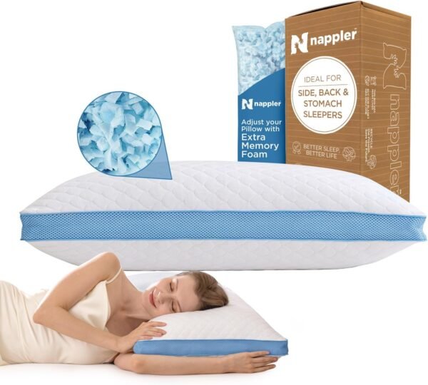 Side and Back Sleeper Pillow for Neck and Shoulder Pain Relief - Shredded Memory Foam Bed Pillow for Sleeping - 100% Adjustable Fill - Standard Size Modal Washable Case. Extra Fill Included