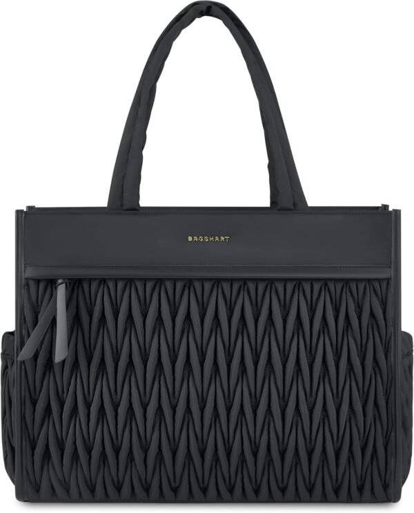 BAGSMART Tote Bag for Women, Large Shoulder HandBags with Zipper, Black Purses and Top Handles for Travel, Work
