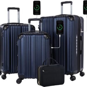 Luggage,Luggage Sets 3 Piece,Travel Carry-on Luggage with USB Port,Hard Sided Luggage With Spinner Wheels,20/24/28-inch Suitcases with Corner Protectors,TSA Approved Expandable Suitcases Sets, Blue