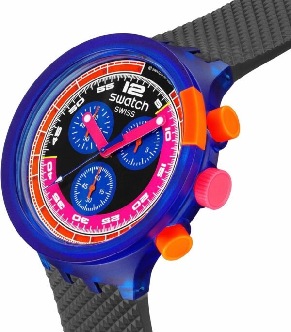 Swatch Unisex Casual Watch Blue Bio-sourced Quartz NEON Party to The MAX - Image 3