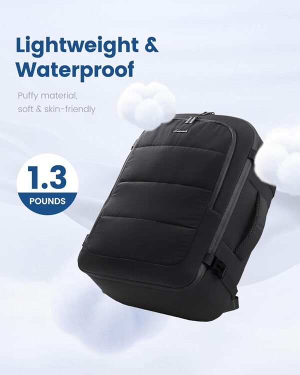LOVEVOOK Travel Backpack for Women Men, 40L Lightweight Puffy Flight Approved Carry On Backpack Fits 17'' Laptop, TSA Personal Item Travel Bag, Waterproof Weekender Trip Work Luggage Daypack, Black - Image 3