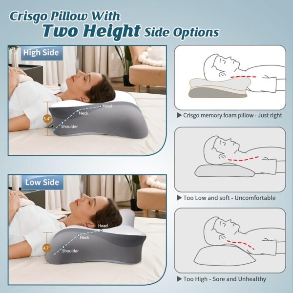 Cervical Neck Pillow for Pain Relief - Ergonomic Side Sleeper Pillow for Sleeping, Contour Orthopedic Bed Pillow for Neck Support, Cooling Memory Foam Pillows for Back Stomach Sleepers with Pillowcase - Image 6