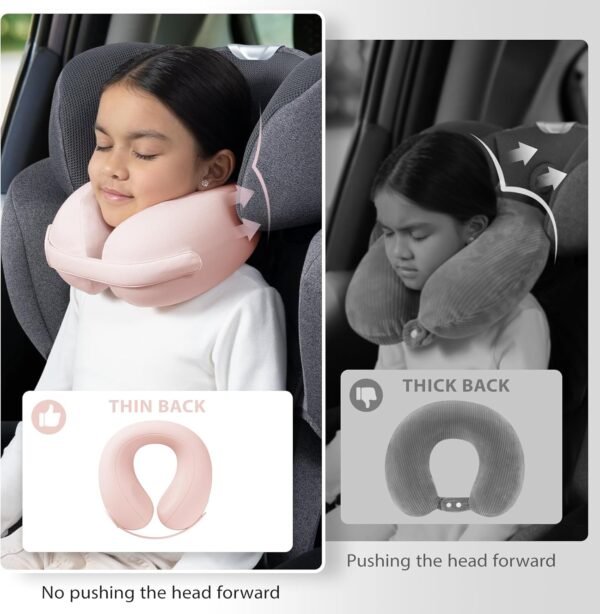 Car Pillow for Big Kids Travel Neck Pillows, Memory Foam Neck Support Travelling Pillow with Washable Cotton Pillowcases and Storage Bag, for Airplane, Train, Flight and Home Use Pink - Image 2