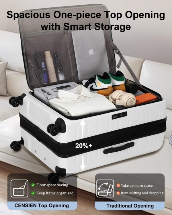Expandable Checked Luggage, 28 Inch Luggage with Spinner Wheels, Lightweight ABS+PC Hard Shell Large Suitcase with Top Opening, TSA Lock (White, 1PC) - Image 4