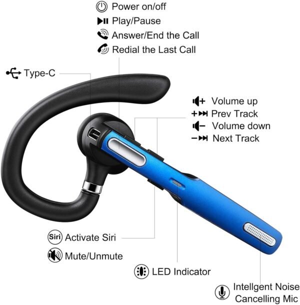 COMEXION Bluetooth Headset, Wireless Bluetooth Earpiece V5.0 Hands-Free Earphones with Stereo Noise Canceling Mic, Compatible iPhone Android Cell Phones Driving/Business/Office - Image 2