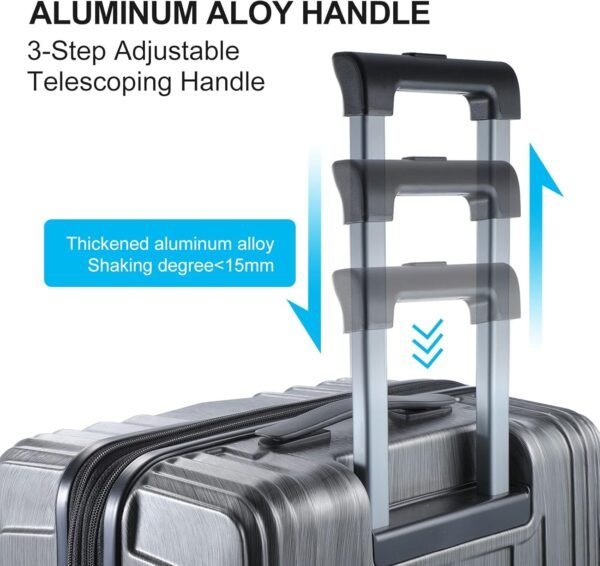 2 Piece Luggage Set 20/28 Inch, 20” Carry On with Front Pocket, 28” with Expandable Zipper, ABS+PC Hardshell Lightweight Suitcase, Silver Gray - Image 5