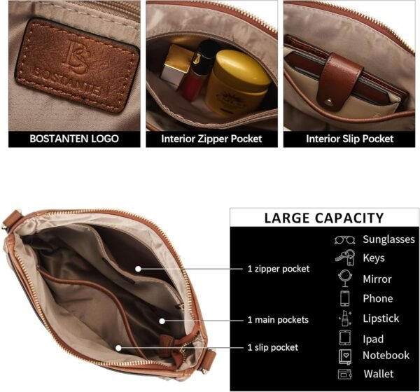 BOSTANTEN Crossbody Bags for Women Trendy Vegan Leather Hobo Purses Shoulder Handbags With Wide Shoulder Strap - Image 4