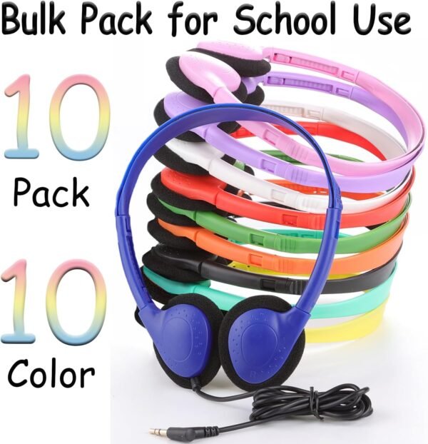 10 Pack Kids Headphones Bulk for School Classroom, Multi Color Wired Headphones for Kids Students Child, 3.5mm Jack (10 Pack) - Image 2