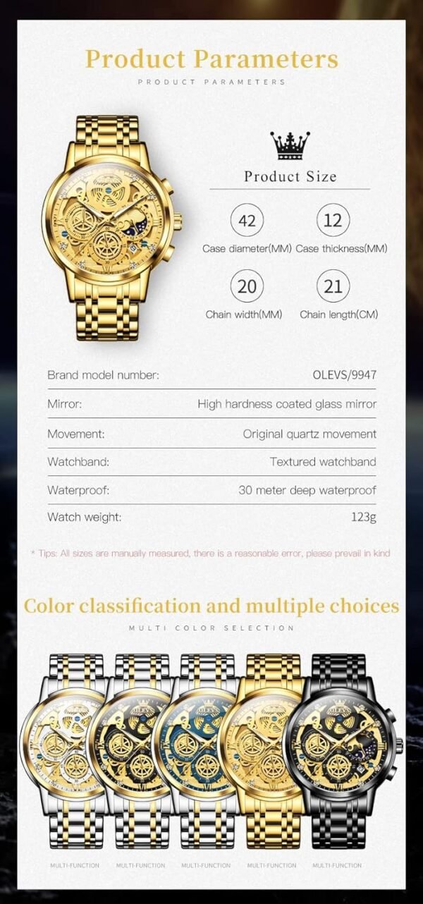 OLEVS Watch Men Stainless Steel Watches Luxury Diamond Chronograph Multifunction Men Wrist Watch with Date Business Classic Dress Watch for Men Gift for Men reloj de Hombre - Image 8