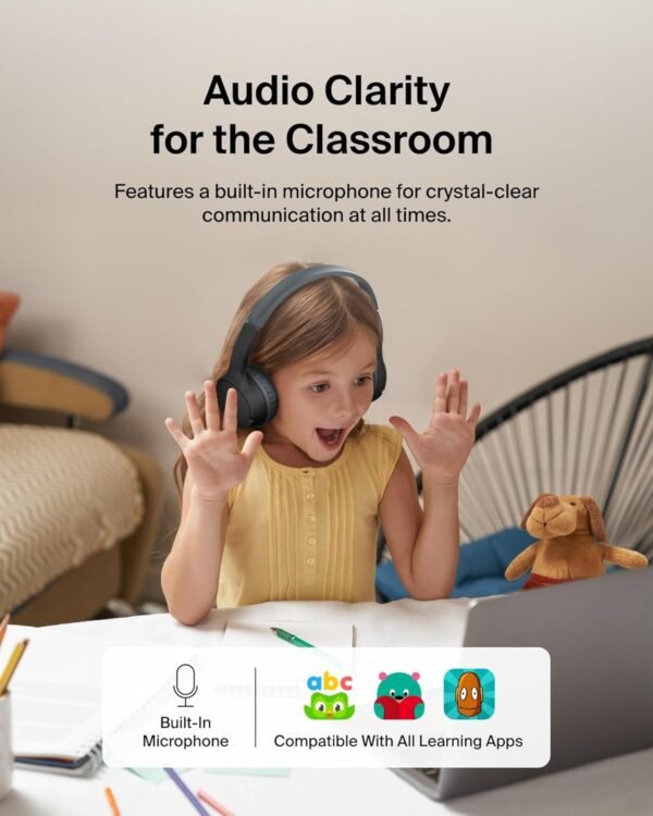 Belkin SoundForm Mini Kids Wireless Headphones w/Built-in Microphone, 30H of Playback Time, & Fun Stickers - Over-Ear Headsets for Online Learning, School, Travel, iPhone, iPad, Galaxy & More - Black - Image 5