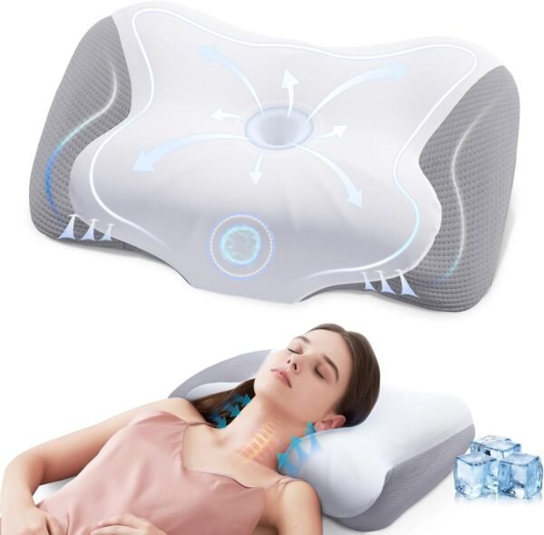 Ultra Pain Relief Sleeping Cervical Neck Pillow, Cooling Memory Foam Pillows for Neck Support, Ergonomic Contour Zoned Fits Side Back Stomach Sleeper (Gray)