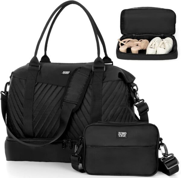 Travel Duffle Bag,Weekender Bags for Women,Gym Bag with Shoe Compartment,Overnight Carry On Bags for Airplanes,Shoulder Duffel Tote with Toiletry,Large Personal Item Travel Bag Black