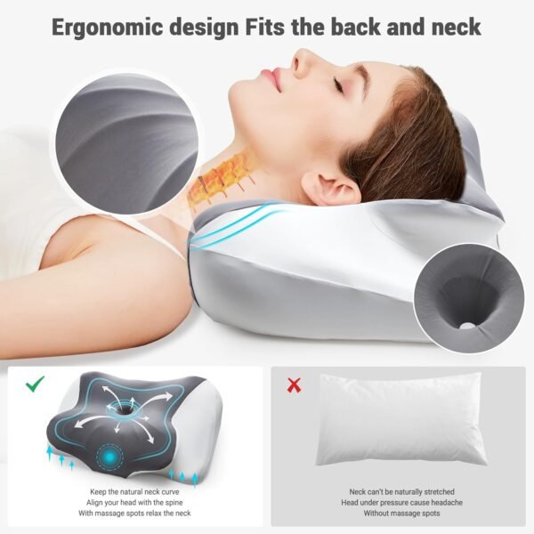 puredown Cervical Neck Pillow for Sleeping, Ergonomic Memory Foam Orthopedic Neck Pillow for Pain Relief, Contoured Support for Back, Side and Stomach Sleepers. - Image 5