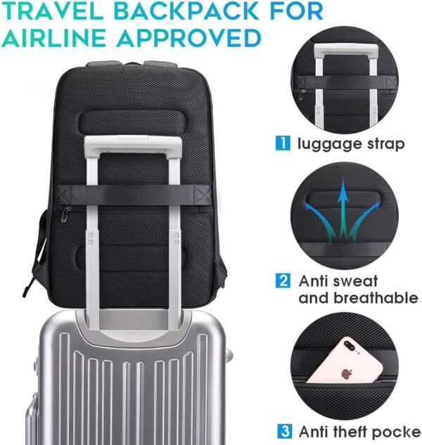 BANGE Business Smart Backpack Waterproof fit 15.6 Inch Laptop Backpack with USB Charging Port,Travel Durable Backpack (Light Blue(three Pocket), Medium) - Image 5