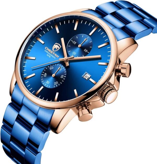 GOLDEN HOUR Fashion Business Mens Watches with Stainless Steel Waterproof Chronograph Quartz Watch for Men, Auto Date - Image 2