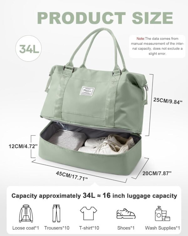 Spirit Travel Duffel - 18x14x8 Inches Weekender Overnight Bag with Shoes Compartment, Trolley Sleeve, Carry On for Airplanes, Sport Tote Gym Bag in BeigeGreen - Image 4