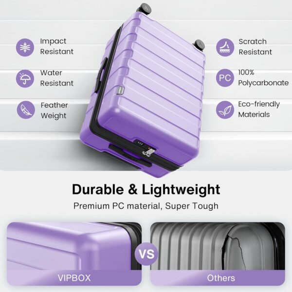 Luggage Sets 3 Piece (3-YEARS VIP SERVICE) Hardside Expandable Lightweight Premium Polycarbonate Simple Beautiful Travel Suitcase with Wheels x1 TSA Approved Lock for Women Men, Purple - Image 3