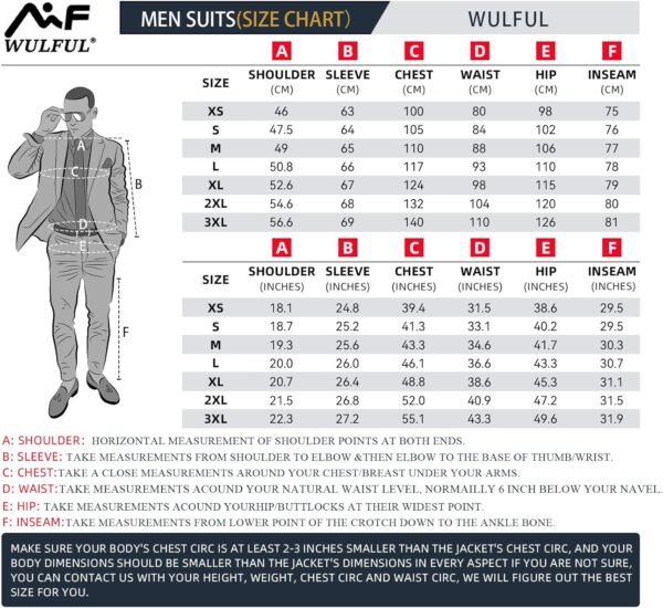 WULFUL Men’s Slim Fit Suit One Button 3-Piece Blazer Dress Business Wedding Party Jacket Vest & Pant - Image 7