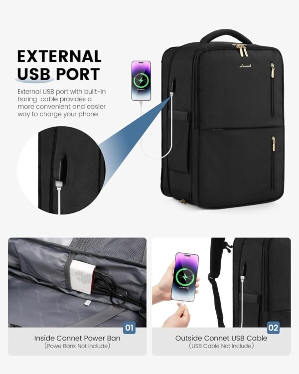 LOVEVOOK 40L Travel Backpack With 3 Packing Cubes Expandable Large Laptop Backpack Women Waterproof Backpack Waterproof Daypack Travel Bag TSA Fit 17inch Laptop Luggage With USB Charging Port - Image 7