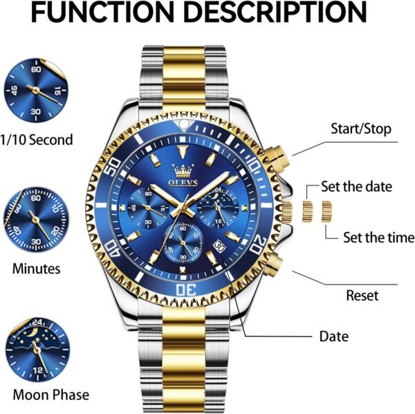OLEVS Mens Watches Big Face Stainless Steel Waterproof Date Analog Quartz Watches Fashion BusinessWrist Watches for Men… - Image 6