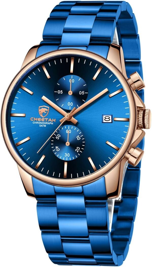 GOLDEN HOUR Fashion Business Mens Watches with Stainless Steel Waterproof Chronograph Quartz Watch for Men, Auto Date