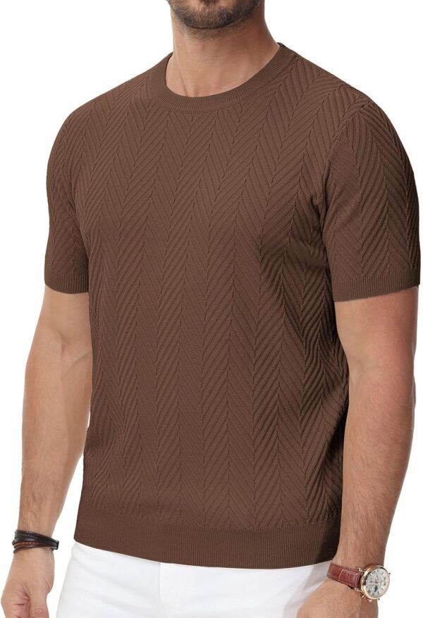 PJ PAUL JONES Men's Short Sleeve Knit T-Shirts Casual Crewneck Solid Texture Knit Shirt - Image 3