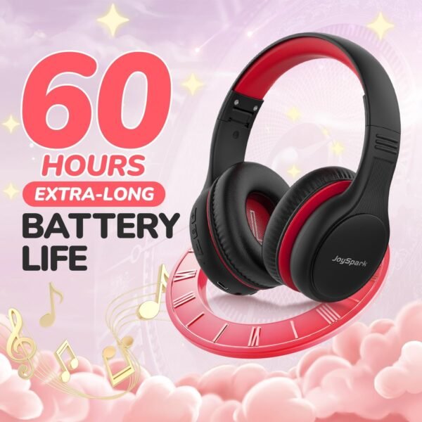 Kids Bluetooth Headphones, 60 Hours Playtime, Bluetooth 5.4 Kids Headphones Wireless, Type-C Fast Charging, 85/94dB Volume Limited, Foldable Toddler Wireless Headsets with Mic-Black Red - Image 3