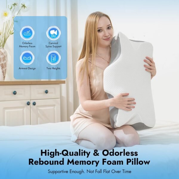 Anvo Cervical Pillow for Neck Pain Relief, Memory Foam Pillows for Neck and Shoulder Pain, Orthopedic Ergonomic Design for Sleeping, Suitable for Side Back and Stomach Sleeper, Grey Firm - Image 4