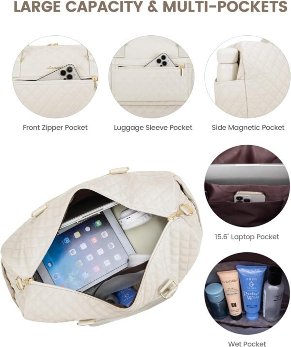 LOVEVOOK Travel Duffle Bag for Women, Weekender Overnight Bag with Shoe Compartment, Carry on Bag with Toiletry Bag, Gym Duffel Bag with Wet Pocket, Hospital Bags for Labor and Delivery 3 Pcs Set - Image 3