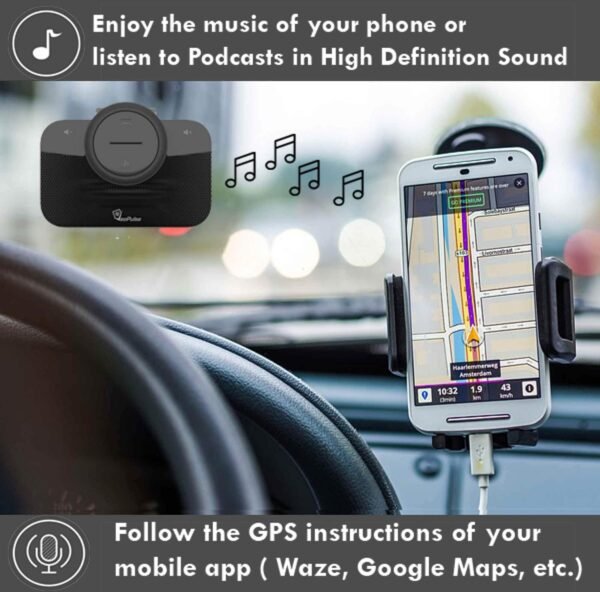 Car Speakerphone B-PRO 2 Hands-Free kit, 6W Hi-Fi Speakers, with Bluetooth Automatic multipoint Cellphone Connection - Image 3