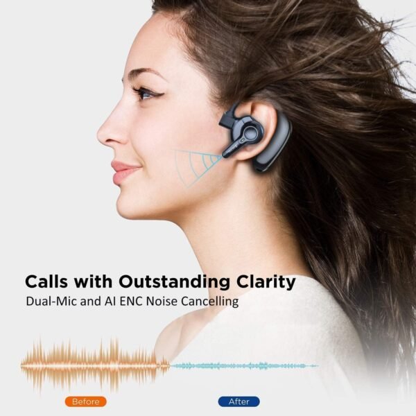 Dual-Mic AI Noise Cancelling Bluetooth Headset for Cell Phones, 10 Days Standby 30Hrs HD Talktime Bluetooth Earpiece IPX6 Waterproof Ultralight for Driving/Truckers/Business, Black - Image 2