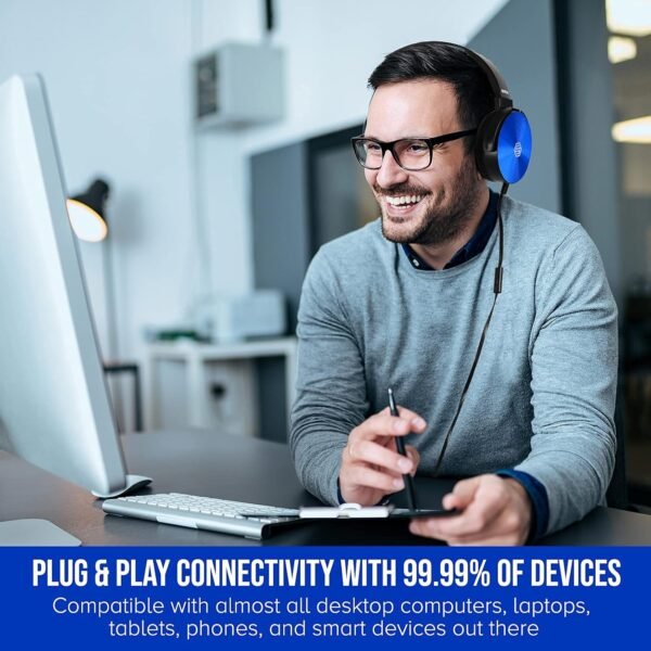 Premium Classroom Headphone with Microphone (5 Pack) - Kids Wired Earphones with Mic for School Students K-12 & Teachers, Soft Swivel On Ear Pads- Perfect for E-Learning, Meetings, Calls -(Colorful) - Image 6