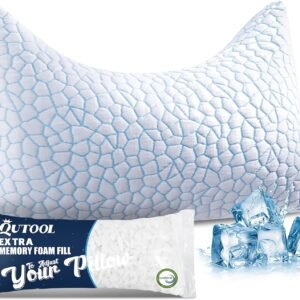 King Cooling Side sleeper pillow for adults,cervical neck support pillow for neck and shoulder pain Relief,Adjustable Shredded Memory Foam Bed Pillow 1 Pack with Additional Foam Fill Included (White)