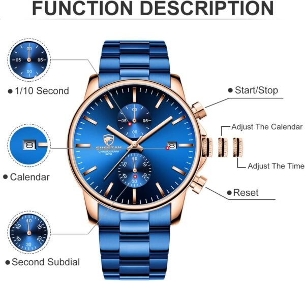 GOLDEN HOUR Fashion Business Mens Watches with Stainless Steel Waterproof Chronograph Quartz Watch for Men, Auto Date - Image 3